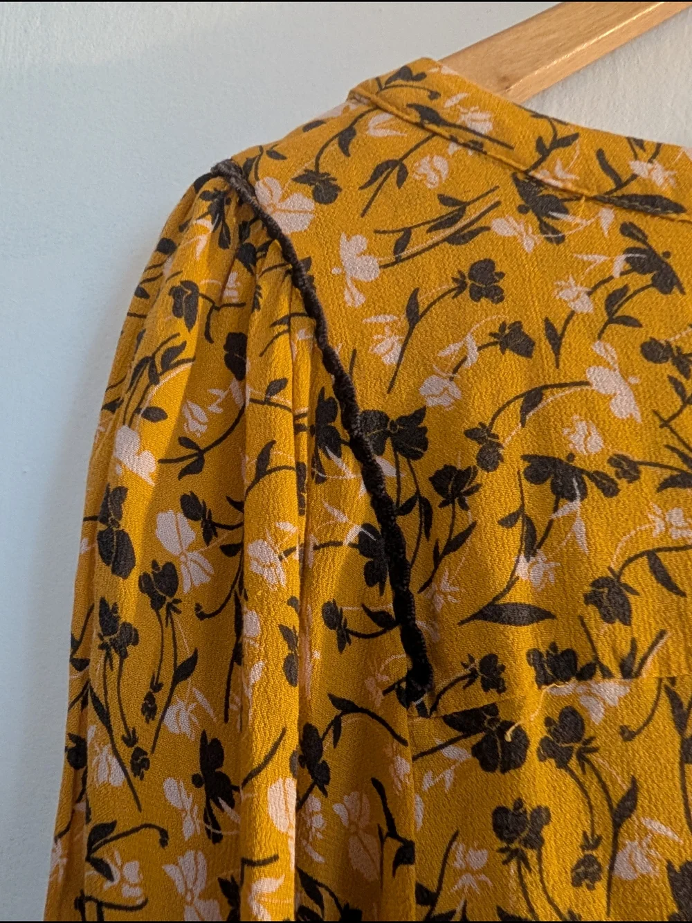 Anthropologie Mustard Floral Peplum Long-Sleeve Blouse - Picture 4 of 6